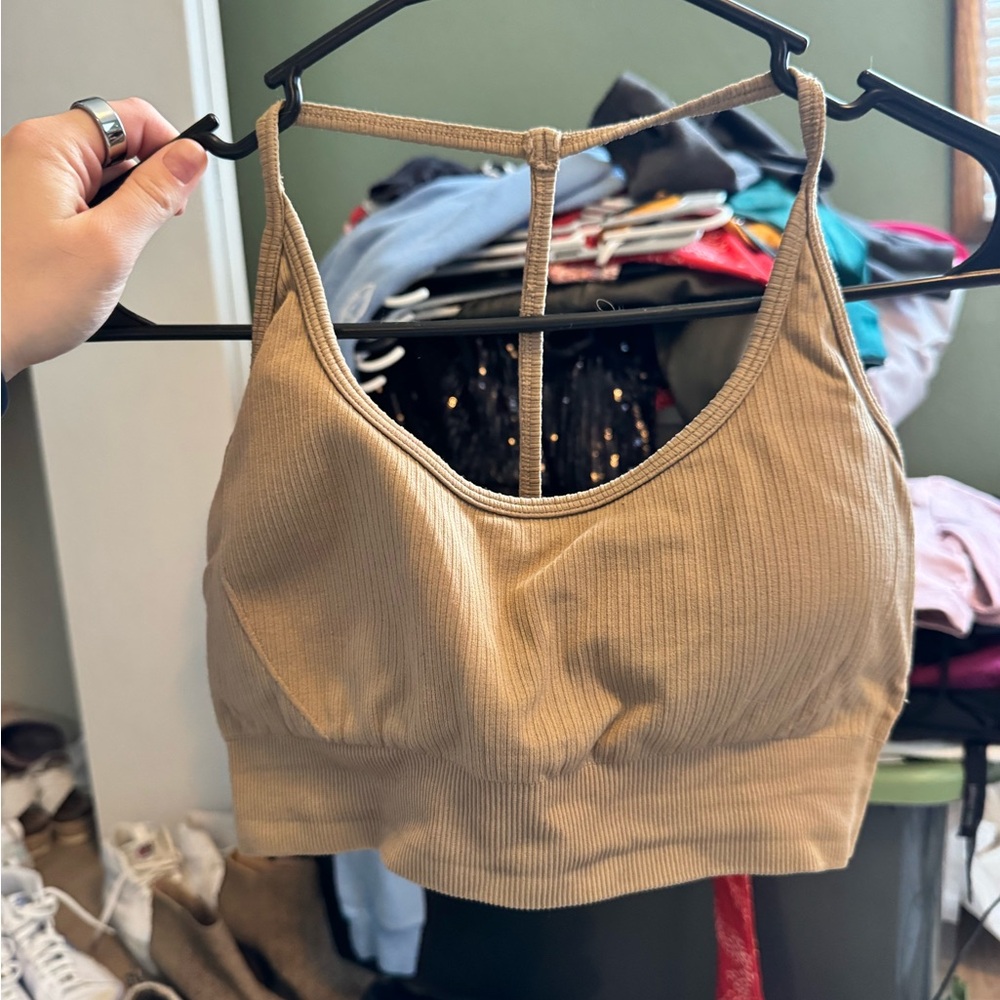 NVGTN Tan Ribbed Sports Bra